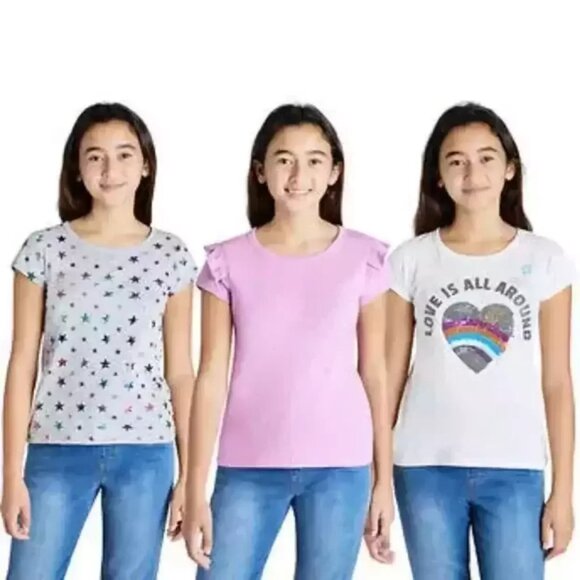 NEW Vigoss 3 pack short sleeve ruffle sequin Rainbow Sparkle Shiny Heart Tee Top - Picture 1 of 5